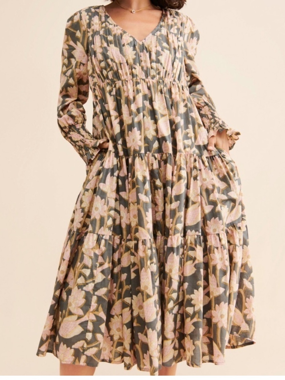 Anthropologie Let Me Be Waistless Floral Print Long Sleeve Dress. Size XL